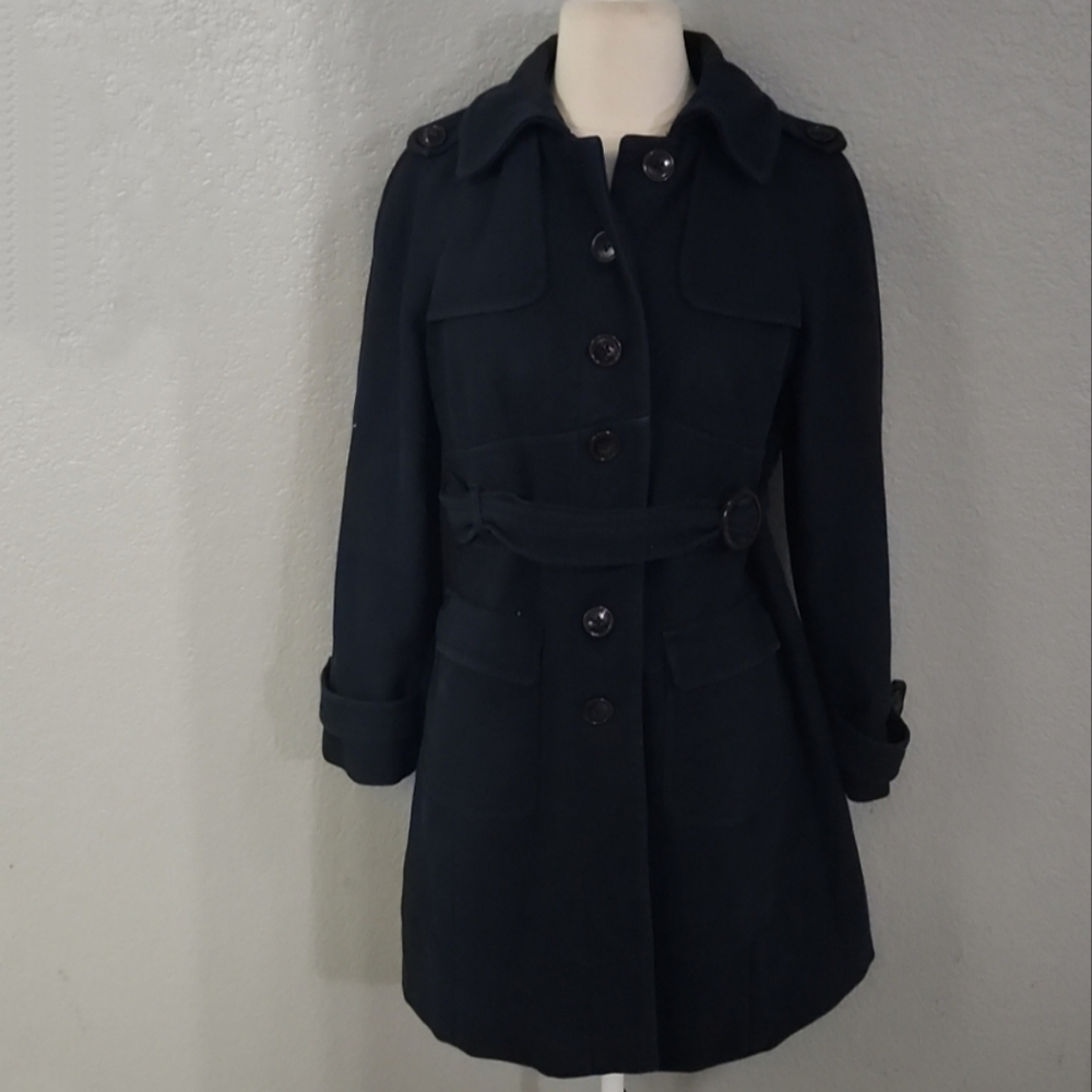 LOFT Dark Slate Blue Pea Coat with belted waist size 6 P - Picture 2 of 7
